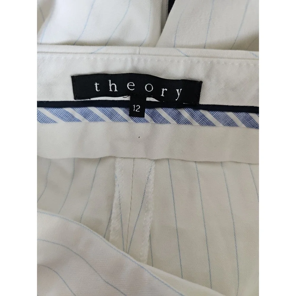 THEORY‎ Womens White Blue Pinstripe Striped Wide Leg Touser Pant Size 12